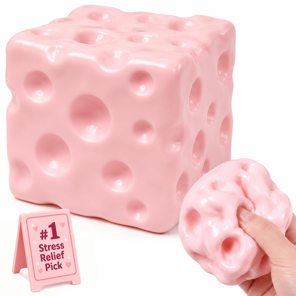 Pink Cheese Squishy, Cute Squeeze Luck Cheese Squishy Skin Stress Ball, Slow Rising Cube Block Sensory Fidget for Stress Relief Adults Desk Decor Novelty Gift Party Favors (1pcs-pink)
