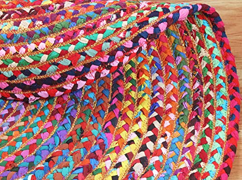 Tapis rond tressé coton et jute multicolore pour zone trafic - 8