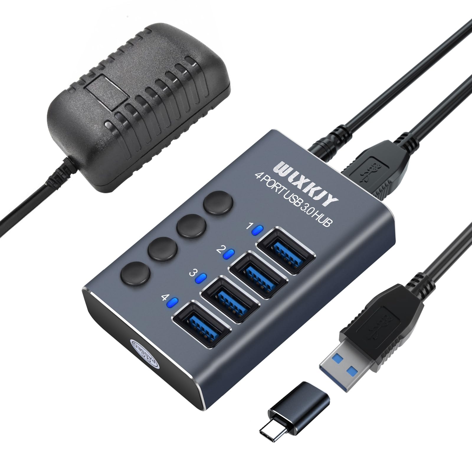 HUB in Alluminio 4 Porte USB 3.0 + 1 Porta Fast Charge