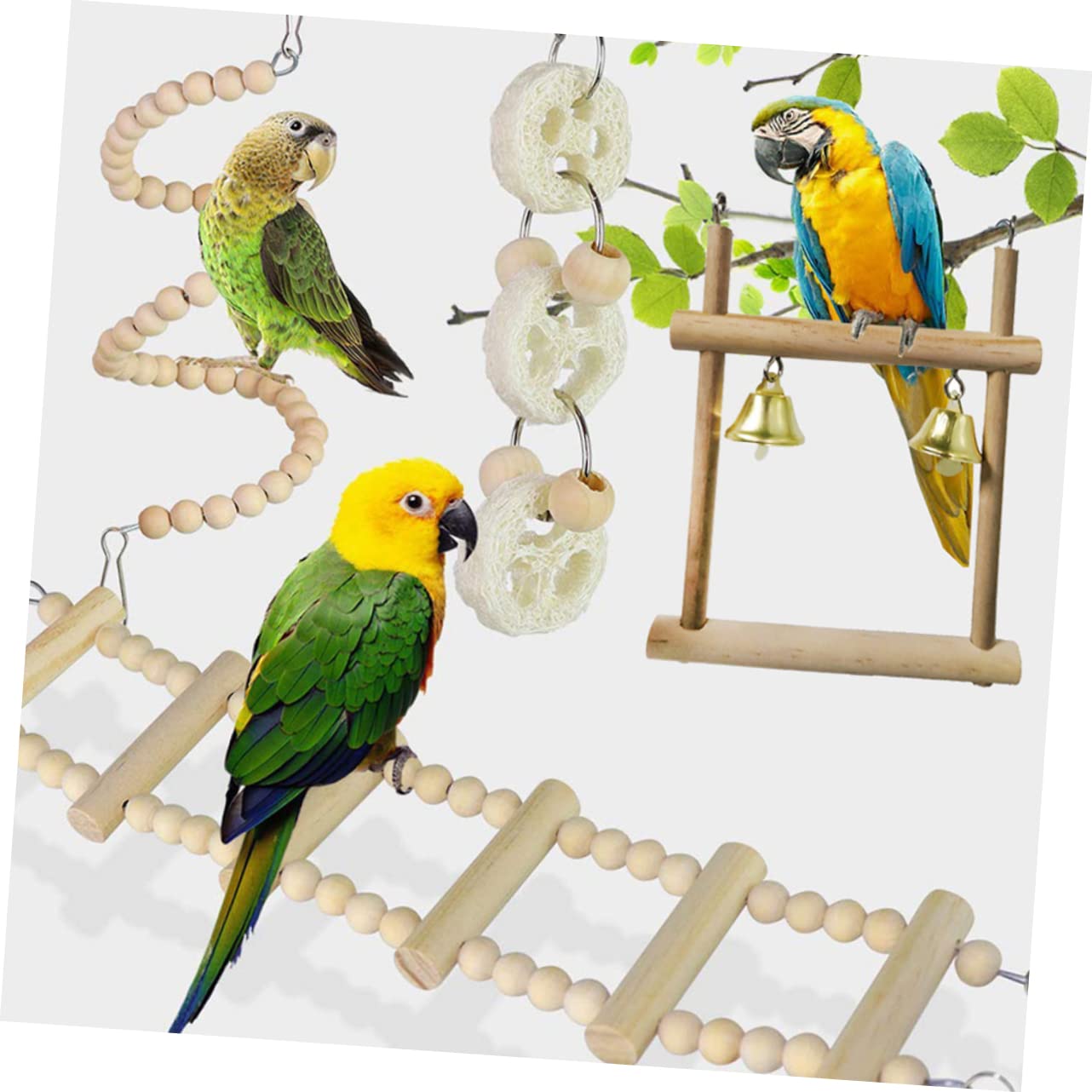 DOITOOL 2juegos Escalera De Madera para Pájaros Juguete Masticable para Periquitos y Cacatúas para Ejercicio y Descanso Jaulas Materiales De Fácil De Colgar
