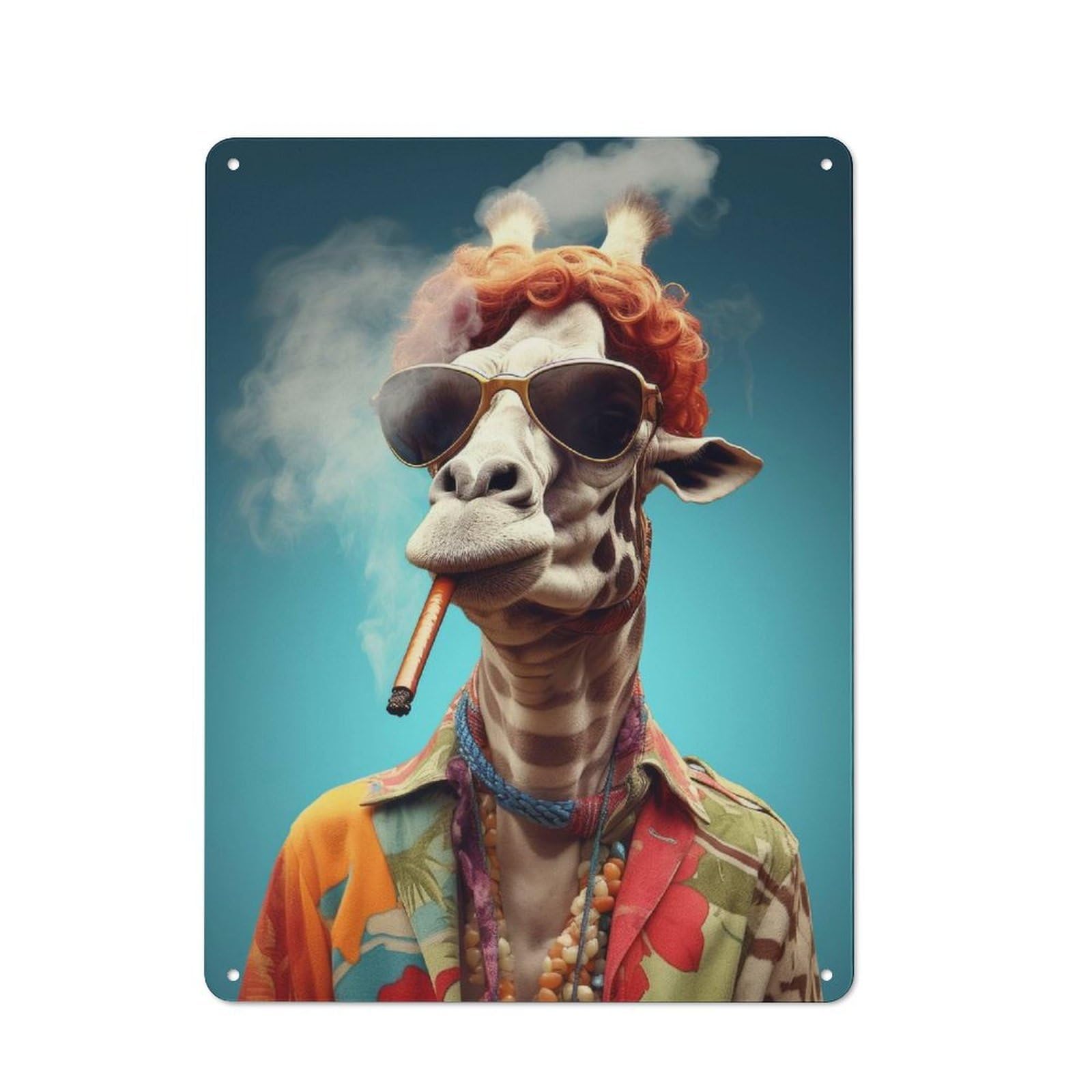 Junmoney Hippie Giraffe Smoking Retro Printed Metal Sign 40X30cm For Living Room Wall, Wall Decor For People Reorganising Living Room