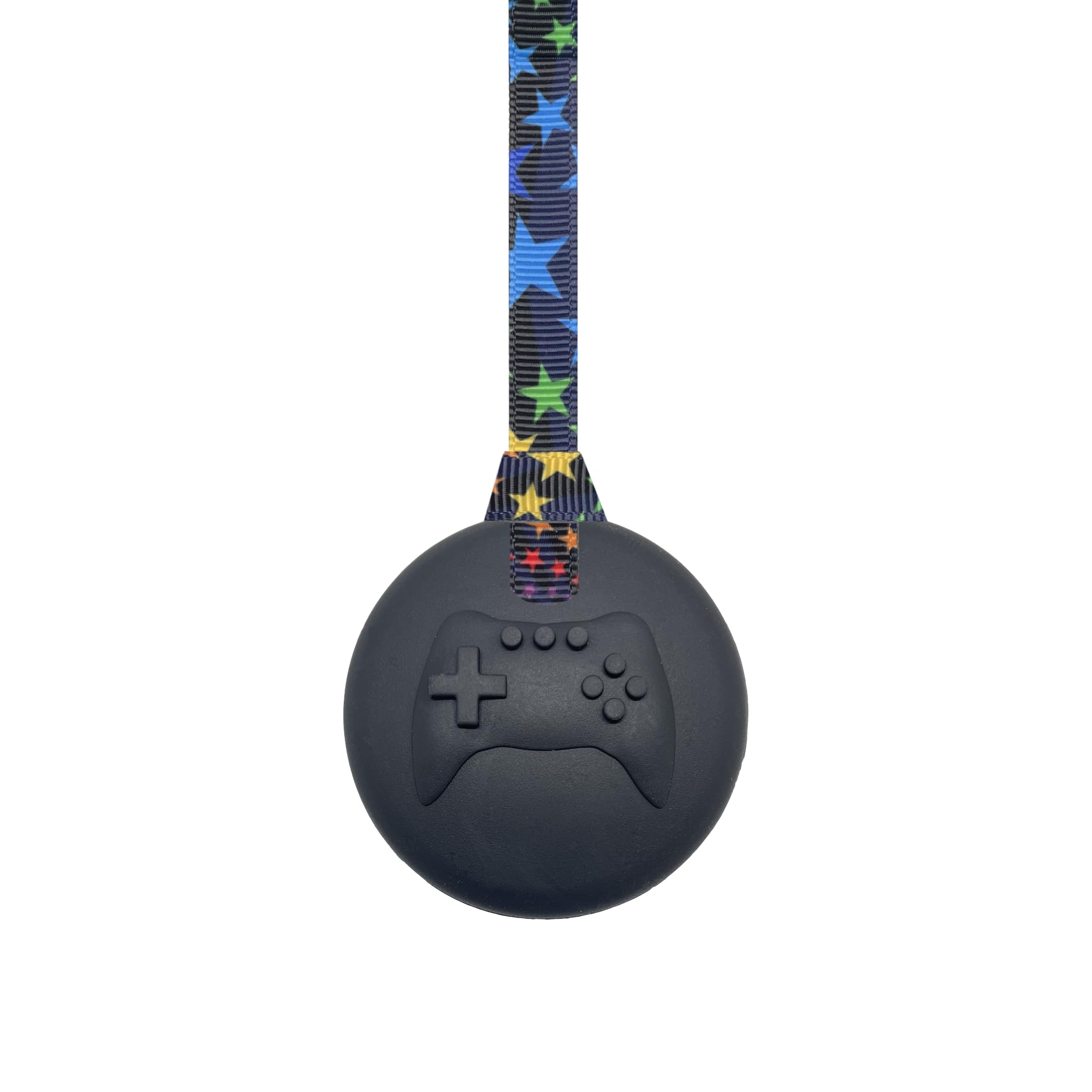 Video Game Chew Necklace with Lanyard - Black - for Kids with Autism, Anxiety & ADHD – 100% Food Grade Silicone - Sensory Oojamabobs (6 Lanyard Designs Available) (Stars, 70cm Lanyard)