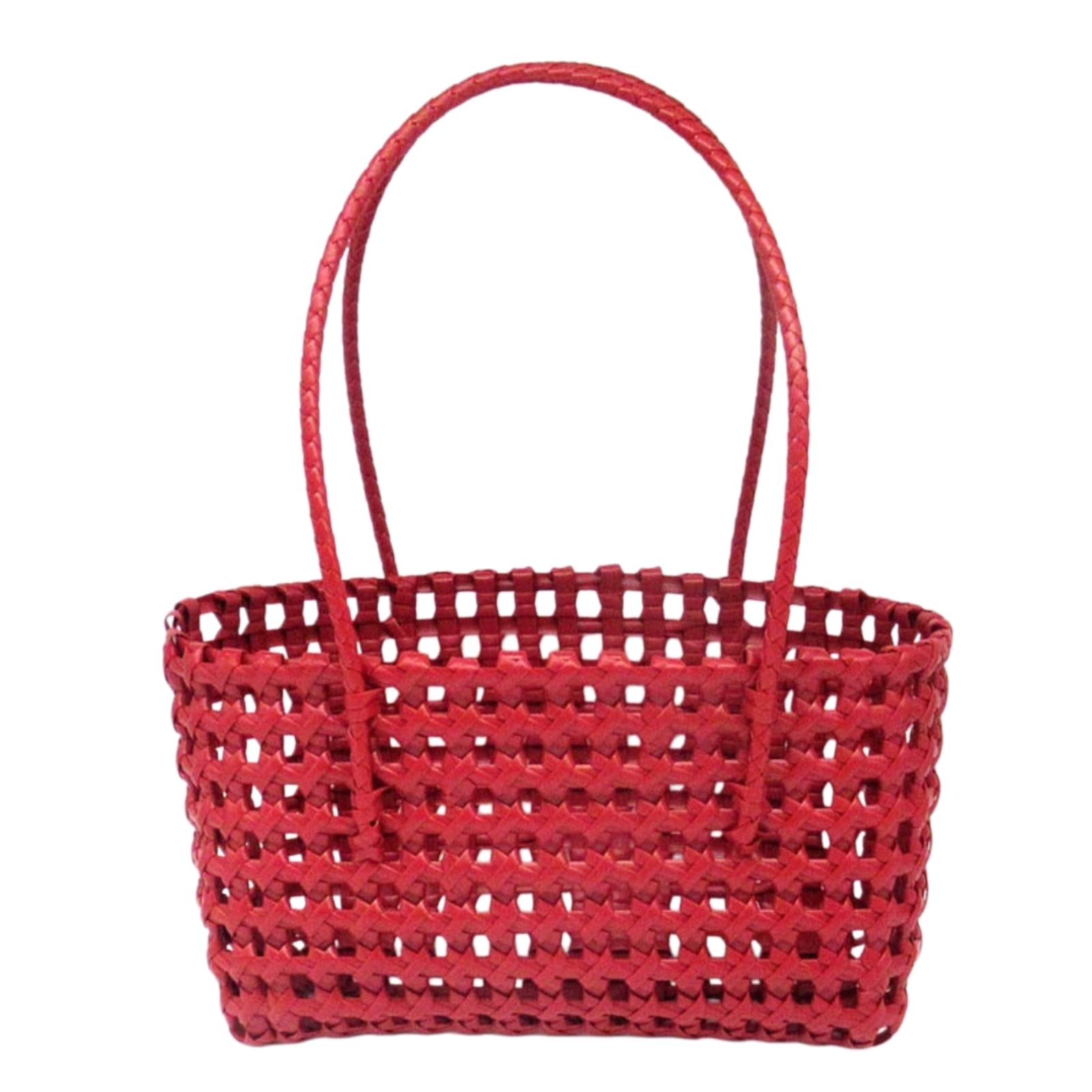 Borsa Spalla Paglia in Tessuto Cavo A Griglia Aperto Retangolo Casual di Spiaggia Estiva Grande capacità-Red