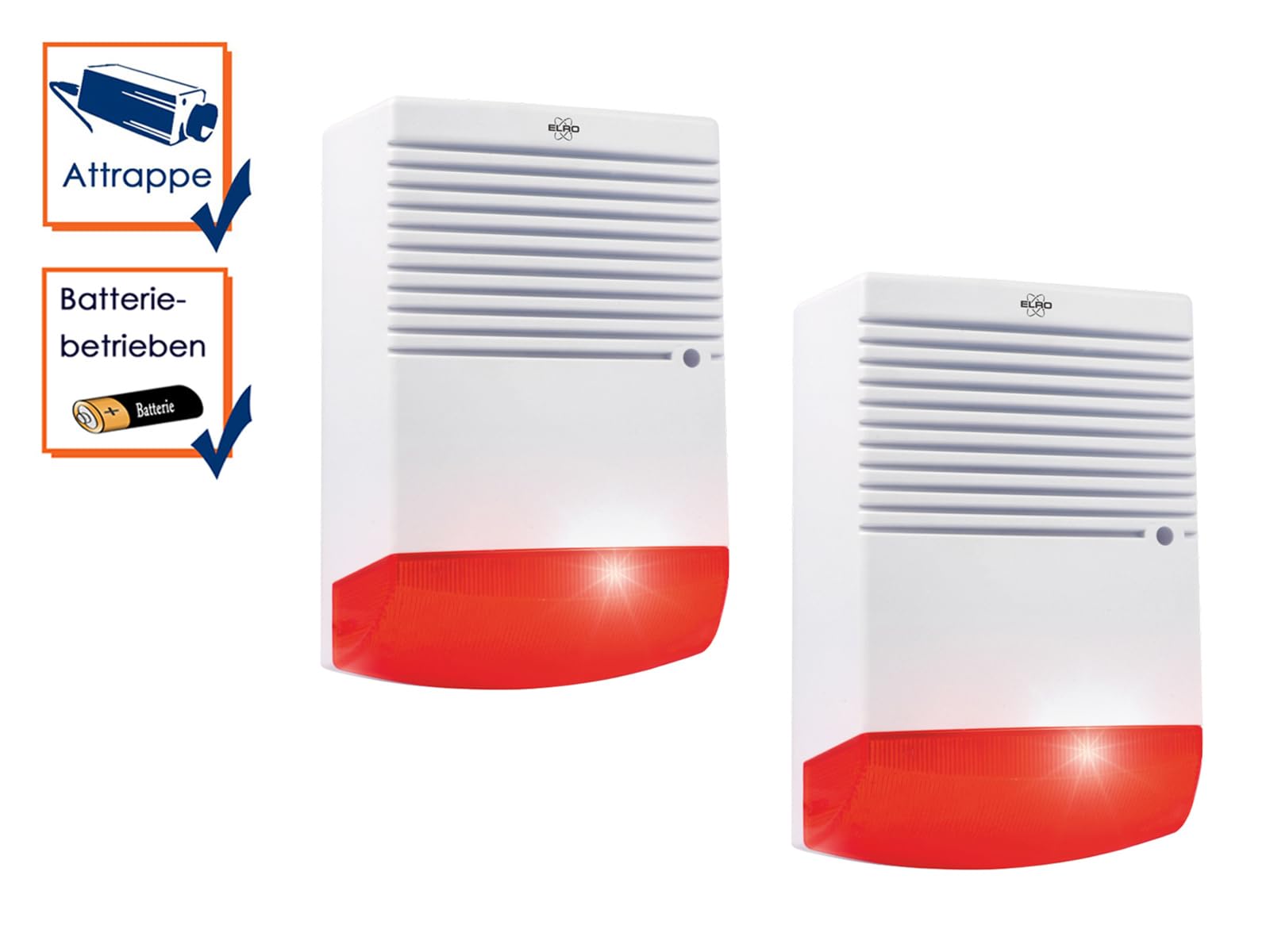 ELRO 2er Set Sirenen Attrappe mit blinkendem LED Licht, Batteriebetrieb - Alarmsysteme Dummy