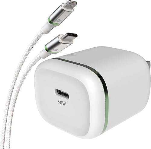 Miniatura 1 de AT&T Adaptador de corriente de carga rápida USB-C de un solo puerto de 30 W con cable de carga rápida USB-C a Lightning de 6 pies y cable de