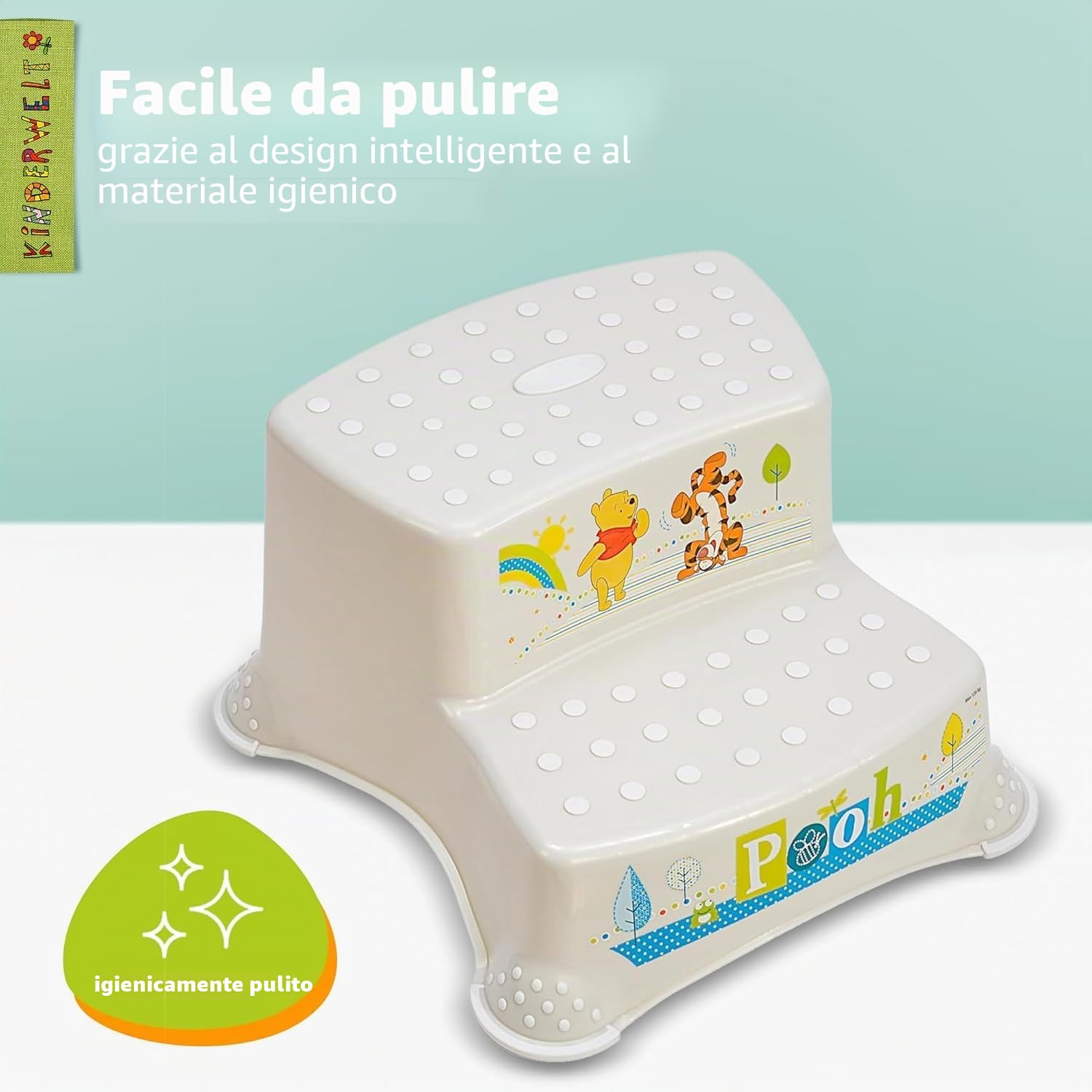 KiNDERWELT 2er Set Z: Sedile Wc per Bambini Winnie the Pooh Perl Bianco + Sgabello Scaletta per Wc a Due Stadi