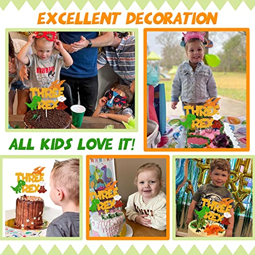 Dinosaur Three Rex Cake Topper 3Rd Birthday Cake Decoration For Boy Girl Kids Bday Party Celebration Decor Supplies(Gold) #TOP6