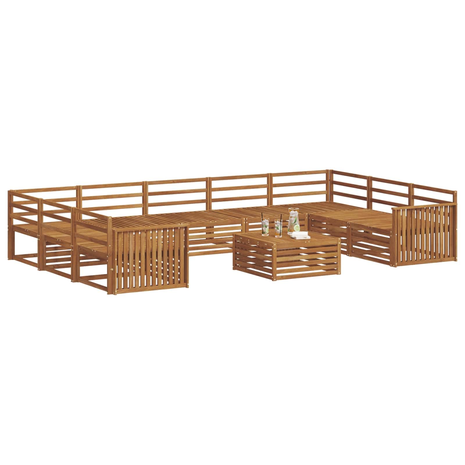 Gartenmöbelgarnitur 10-teilig aus massivem Akazienholz wetterfestes Outdoor-Set für Terrasse Balkon und Garten mit Tisch, Sofas und Stühlen für gesellige Zusammenkünfte, langlebige Design