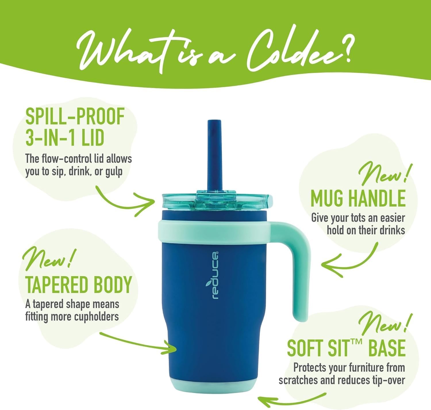 REDUCE 14oz Coldee Tumbler with Handle for Kids Leakproof Insulated Stainless Steel Mug with Lid & Straw –Spill Proof Chew-Resistant Straw 2 Pack - Image 4