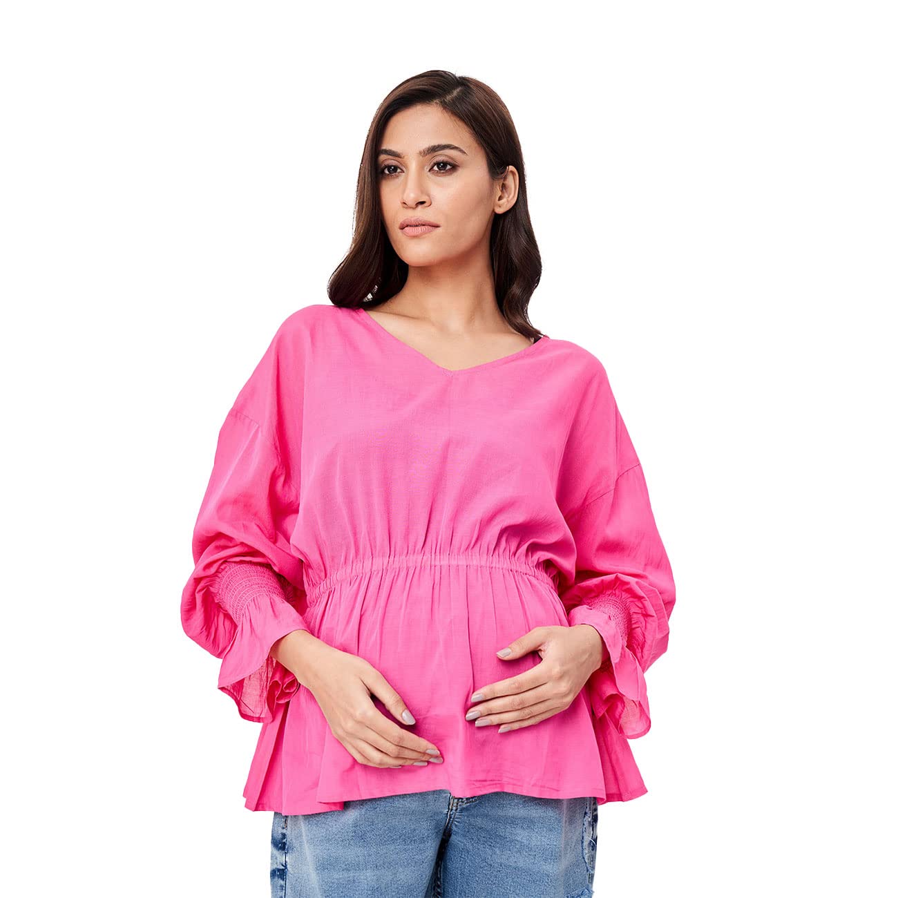 ED-A-MAMMASustainable Full Sleeves Maternity Top - Pink