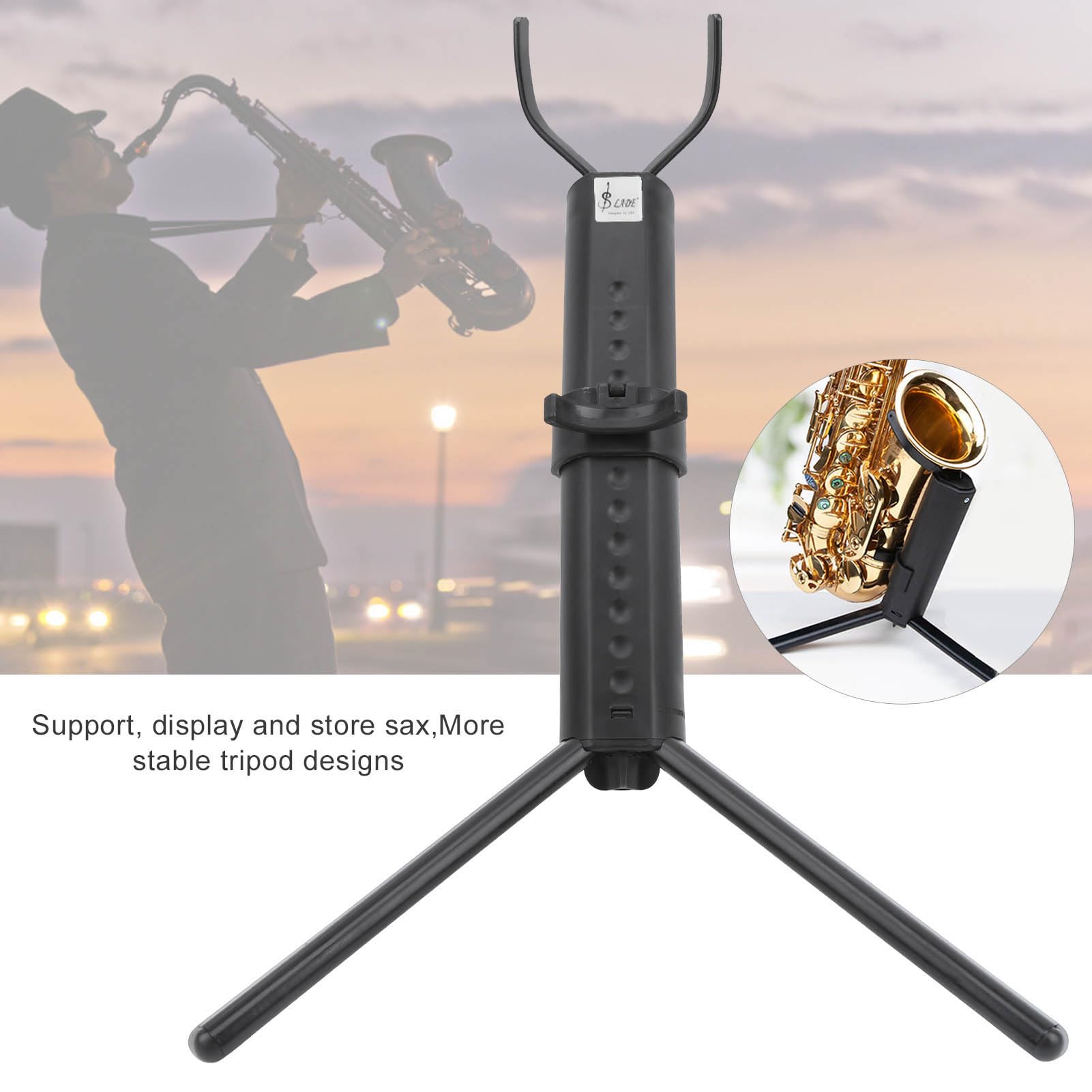 Gsycle Foldable Saxophone Stand, Portable Non Slip Sax Display Holder Adjustable Clarinet Tripod Rack with Storage Bag for Musical Instrument