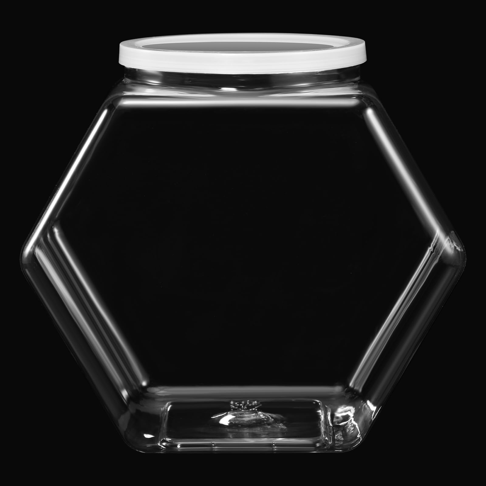 Uiifan 1 Piece Hexagonal Plastic Candy Jar with Lid Cookie Jar Clear Hexagonal Candy Containers for Snacks, Cookies, Dog Food, Craft and Sewing Supplies, Coffee Pod, Laundry Pod (29 oz)
