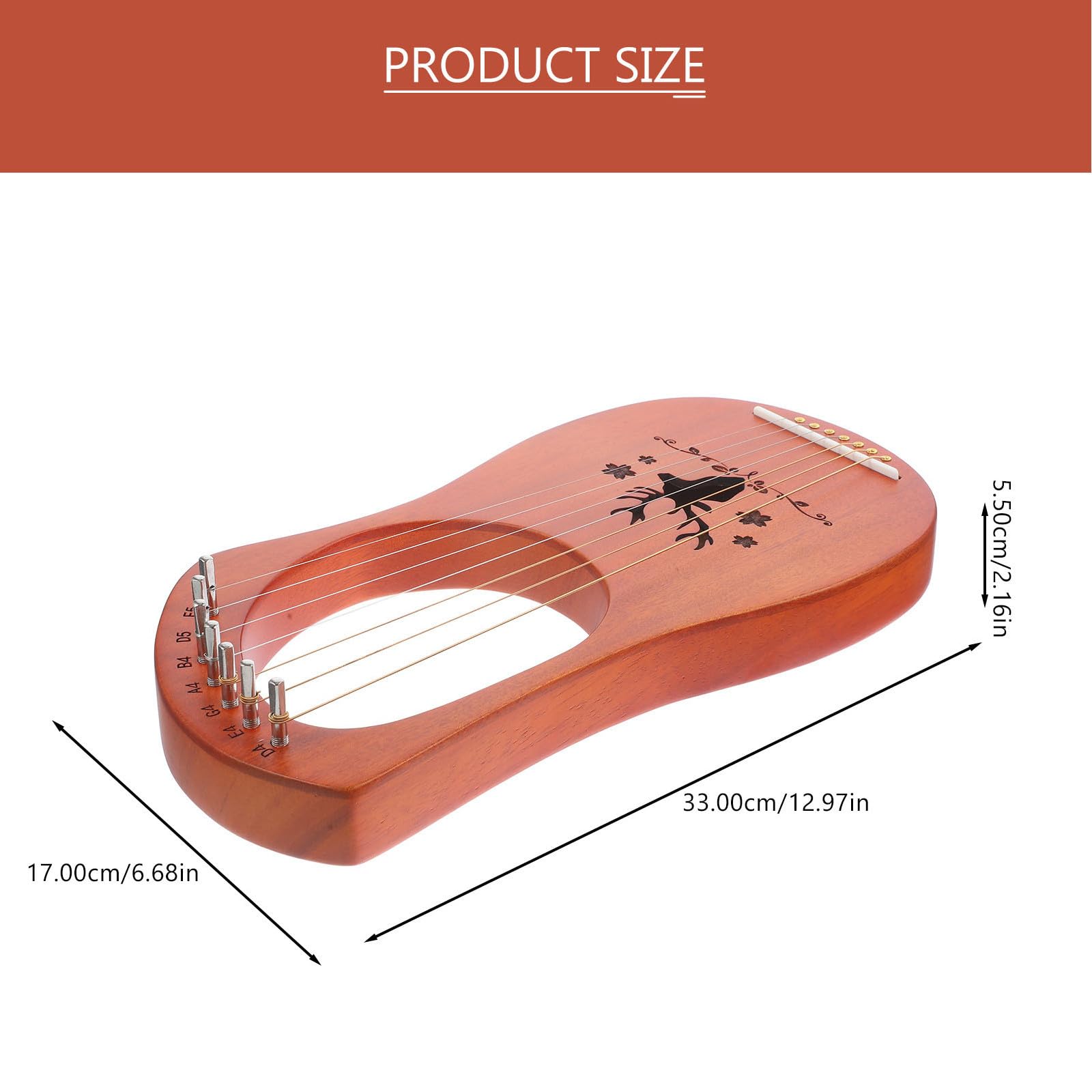 Strumento Musicale Lira per Principianti 7 Corde in Legno e Rame, Design Creativo Bordi Arrotondati, Sicuro e Comodo da Tenere,