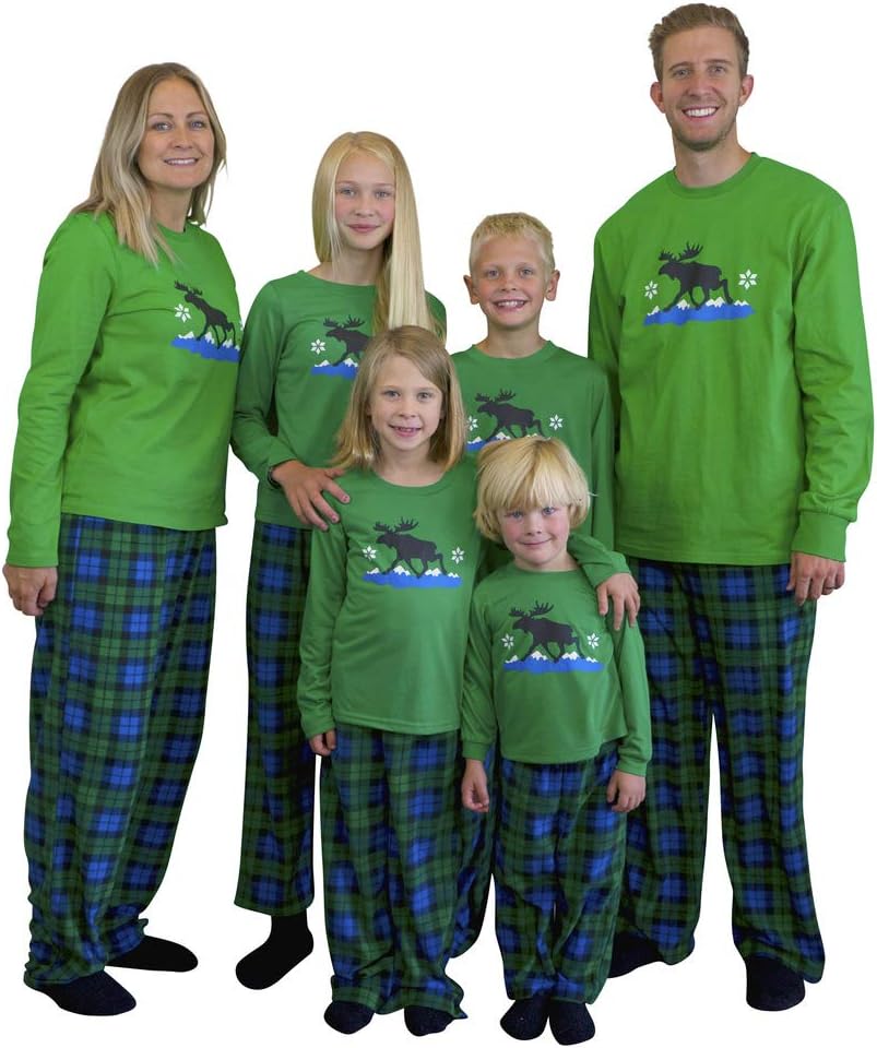 Mad Dog Concepts Matching Family Moose Christmas Holiday Pajamas Set + Slipper Socks