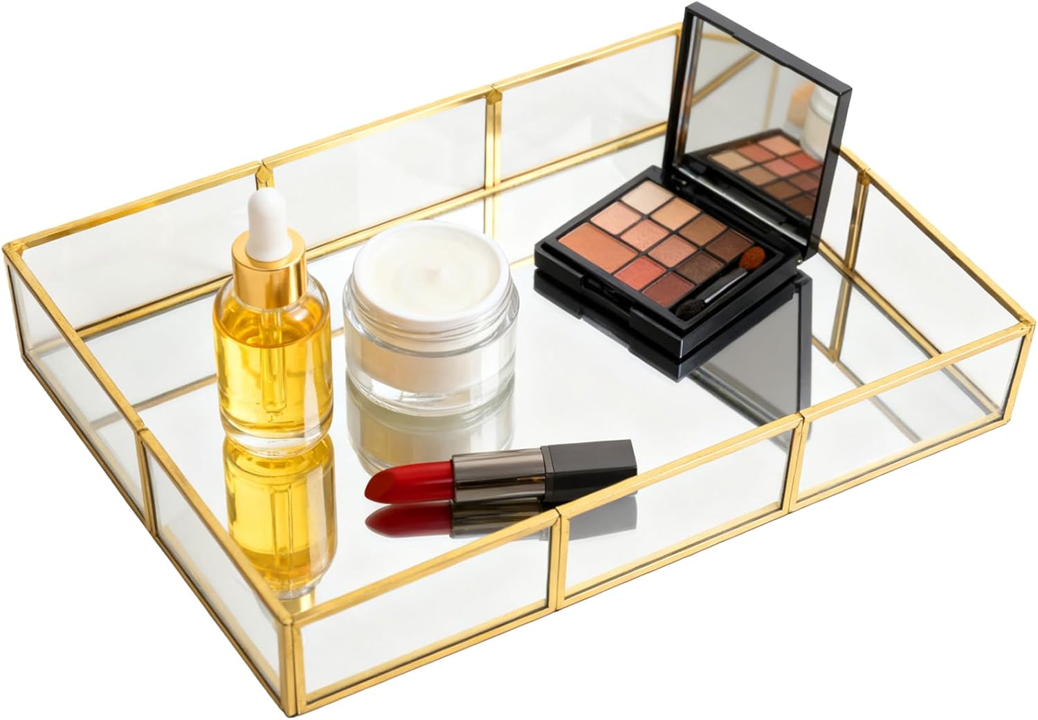 Gold Mirror Tray - Metal Decorative Perfume Organizer - Makeup Vanity Tray for Dresser，Jewelry,Bathroom, Bedroom