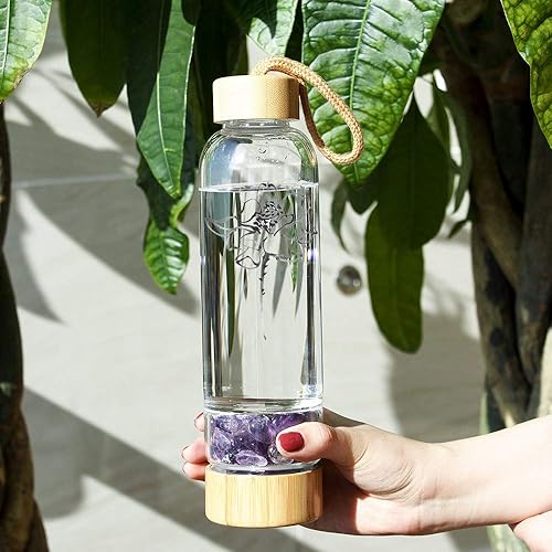 Miniatura 6 de AITELEI Bamboo Wellness Crystal Elixir - Botella de agua con gemas infundidas, botella de agua de cristal con piedras preciosas naturales, grava de