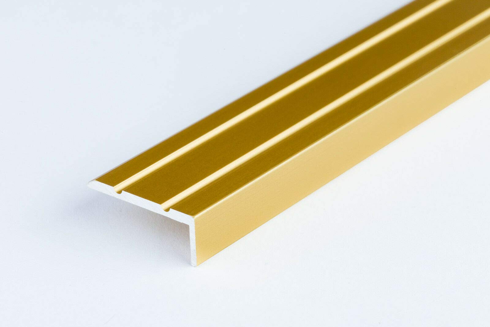 Aluminium Anti Non Slip Stair Edge Nosing 25x10 mm - 1M (39.37") Rubust Trim Drilled TMW Profiles (Gold)
