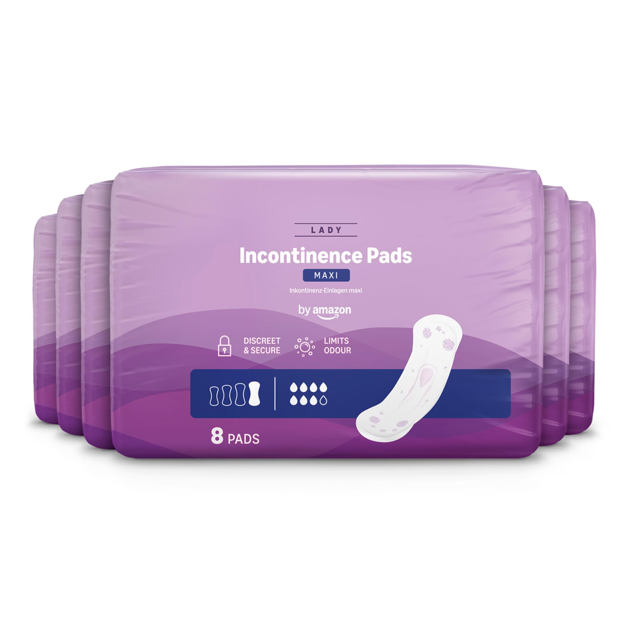 Incontinence Pads Maxi, Unscented, 48 Count (6 Packs of 8), (Previously Amazon Basic Care - Packaging May Vary)