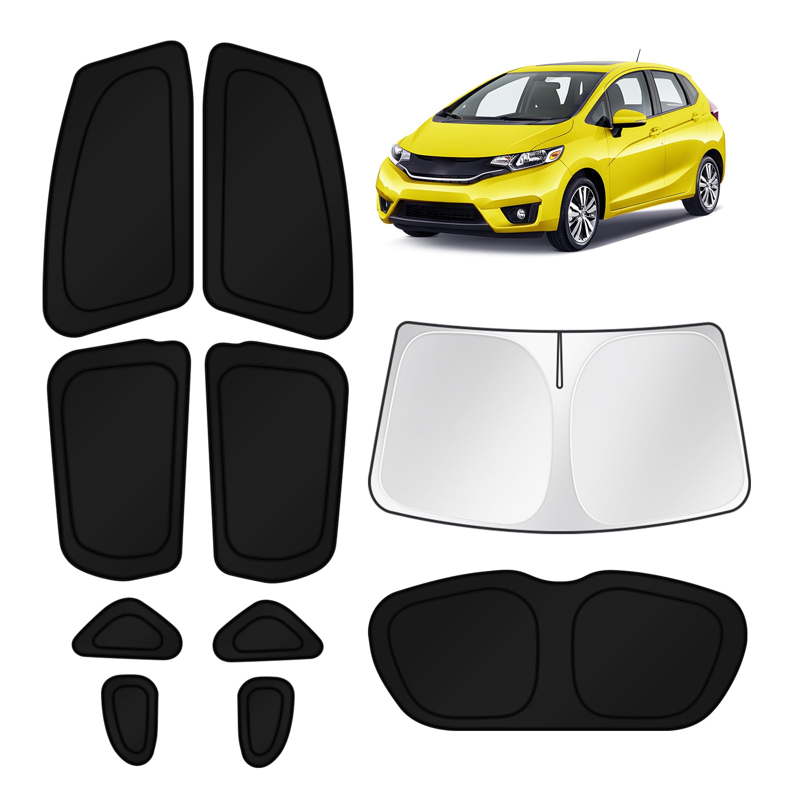 KUST Car Window Shades for Honda Fit 2015-2020 Windshield Sun Shade Side Window Cover UV Block Privacy Protection Accessories for Camping Blackout Rear Back Full Set 10PCS