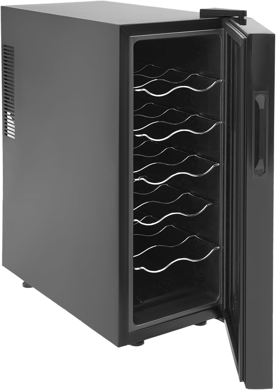 5 Tier Bottles Wine Fridge for 12 Bottles Wine, Small Freestanding Wine Cooler Refrigerator, Clear Tempered Glass, Built-in LED Light, LED Touchscreen, Black