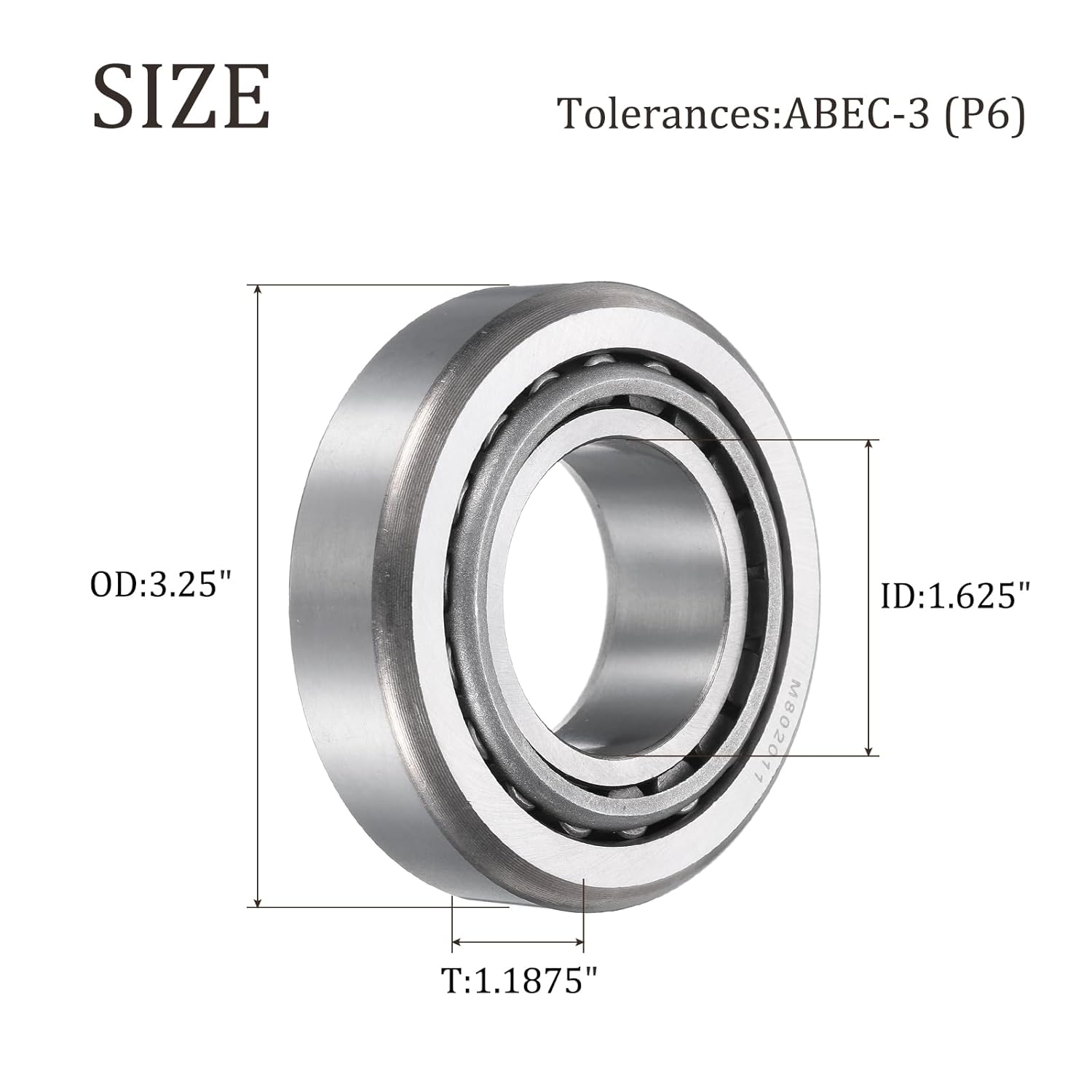 uxcell M802048/M802011 Tapered Roller Bearing Cone and Cup, 1.6250" Bore x 3.2500" OD x 1.11" Thick, Chrome Steel Taper Bearing Set, ABEC-3