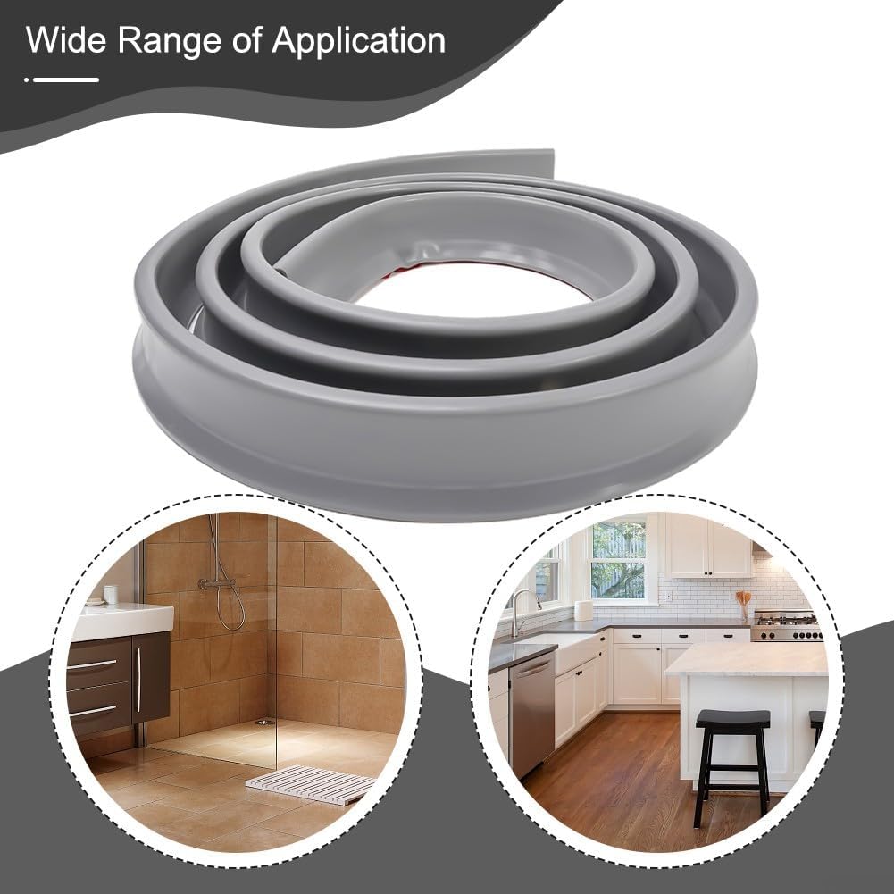 Tira de retención de agua para duchas y cocinas, solución de barrera de silicona de alto rendimiento (5 cm, gris, 300 cm)
