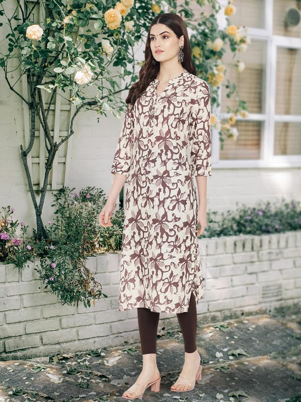 Image of Pinkmint Women Cotton Kurti ll Stright Printed Collared V Neck Kurta ll Stylish Regular Fit Kurti's (Pack of 01)