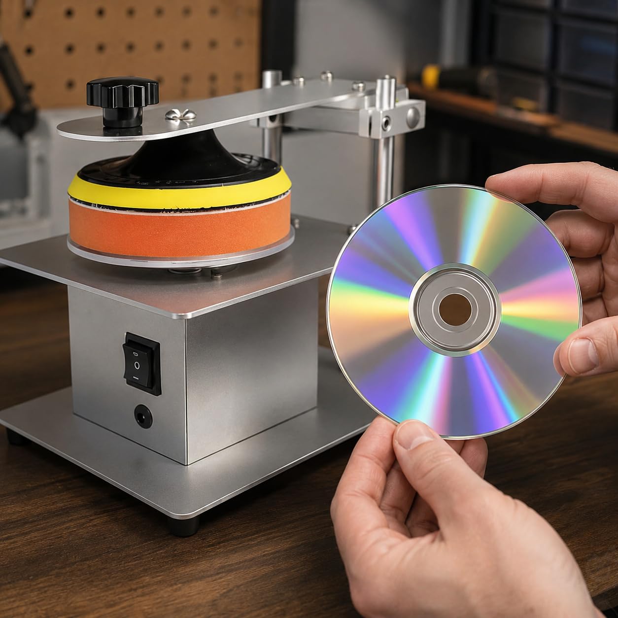 Maszyna do czyszczenia płyt CD DVD, silnik 200 W, 7 prędkości 1000-6000 obr./min, polerowanie do przodu/do tyłu, obudowa ze stali nierdzewnej