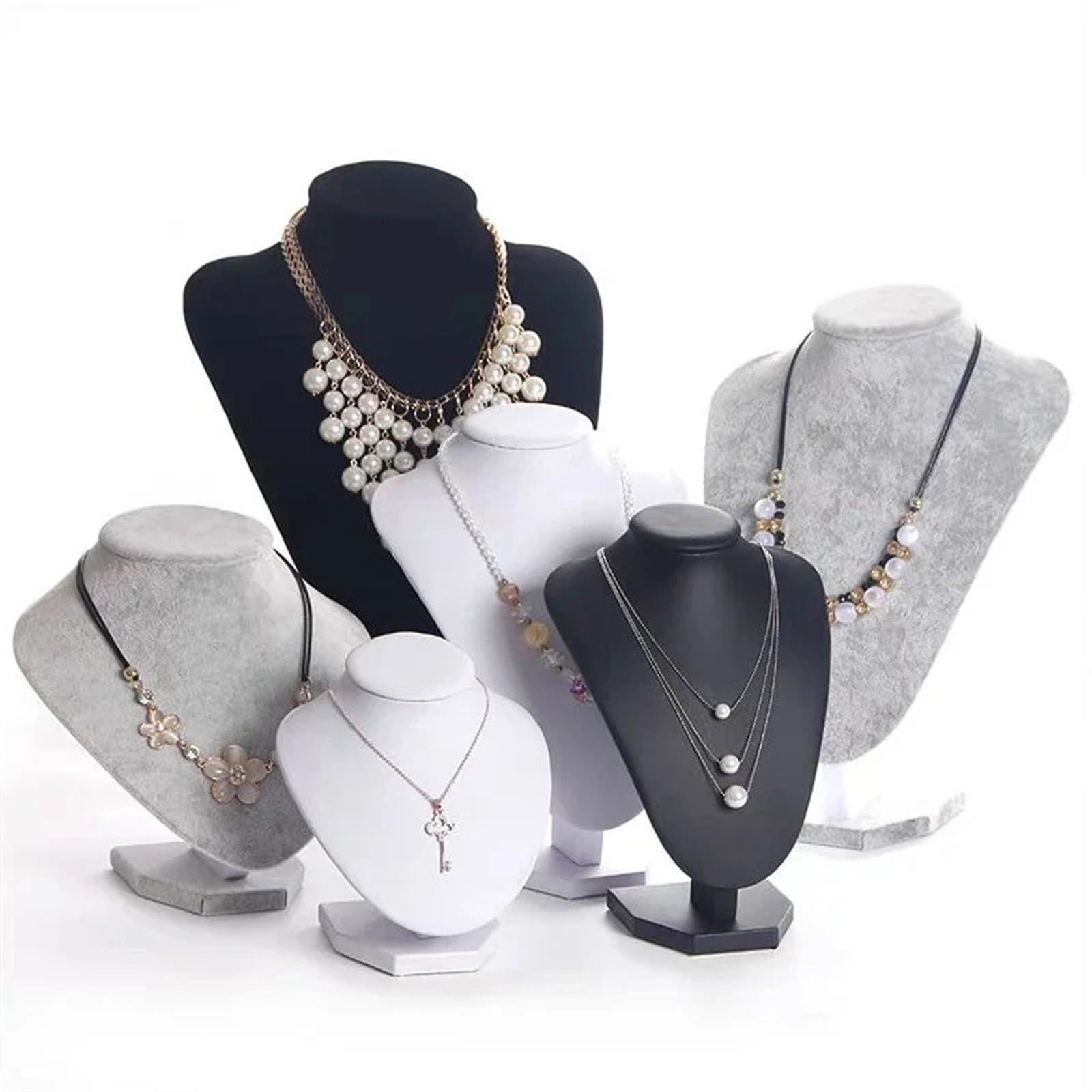 Busto expositor para collares, Busto de maniquí joyería terciopelo gris (6 unidades, varios tamaños)(H25cm)