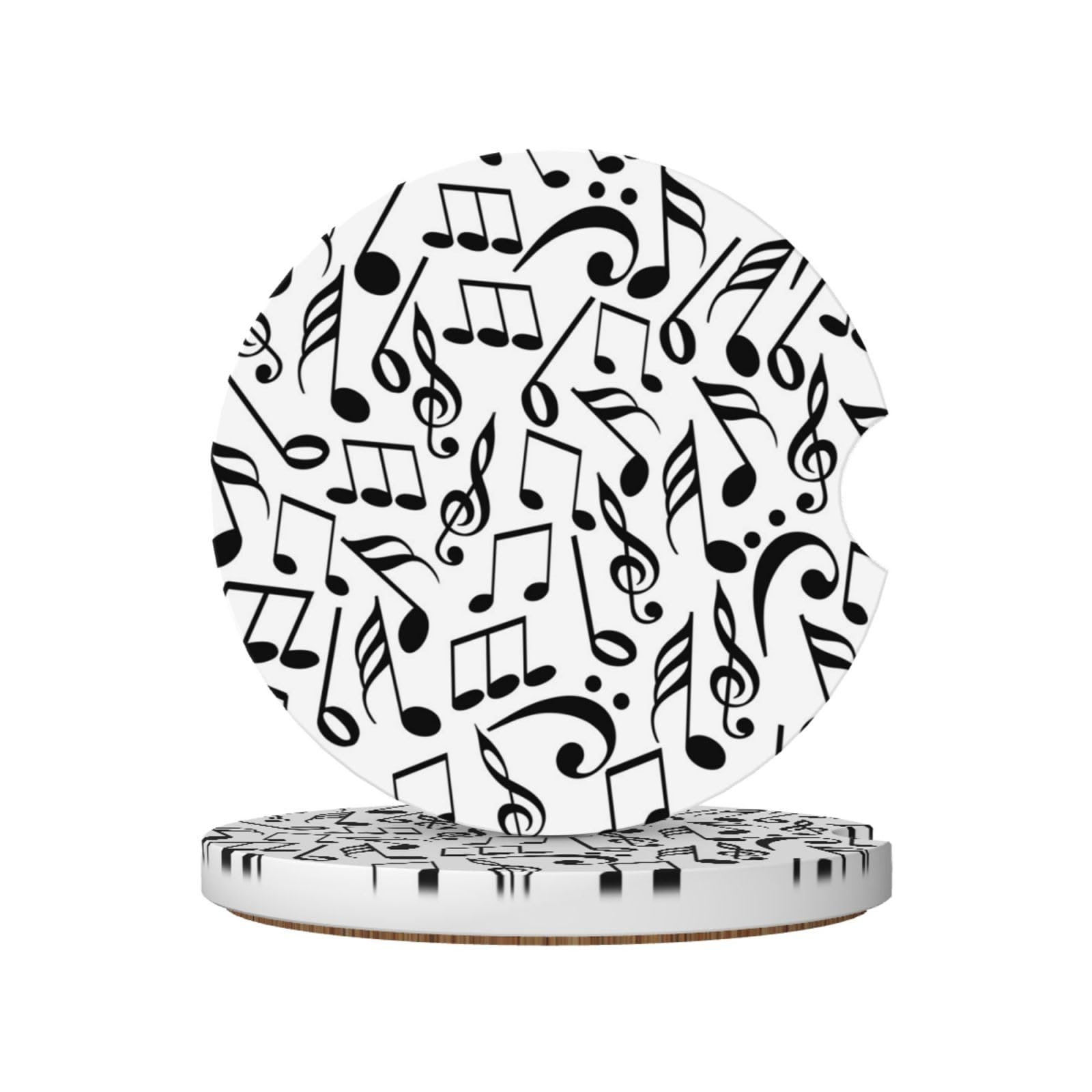 Music Notes With Clef, Car Cup Holder Coasters 2 Pack, Absorbent Ceramic Car Coasters with Non Slip Cork Base