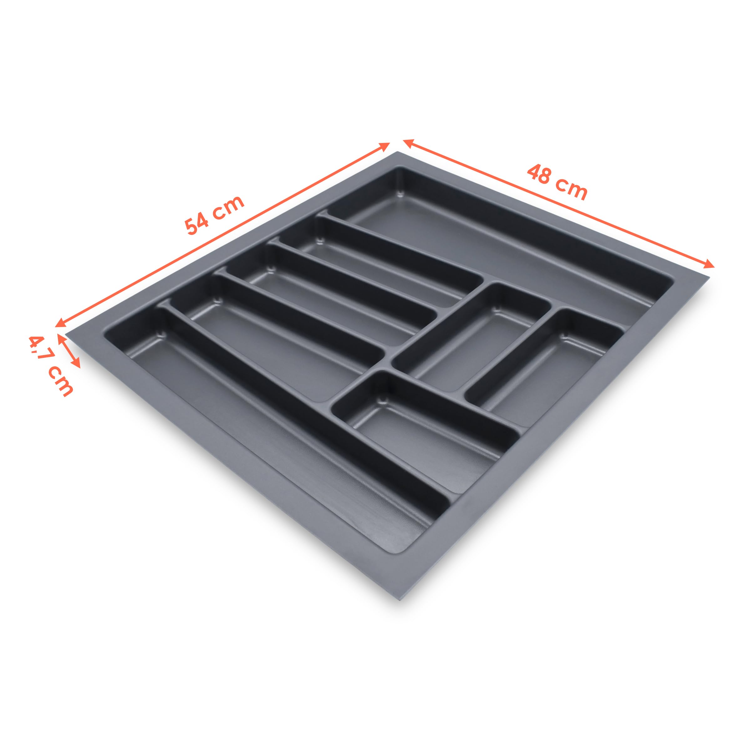 Mehrzweck Besteckeinsatz grau für Küchenschubladen Made in Germany - 54 x 48 cm - Kunststoff Schubladen Ordnungssystem schiefergrau - Universal Besteckkasten Küchen Büro Bastel Utensilien Organizer