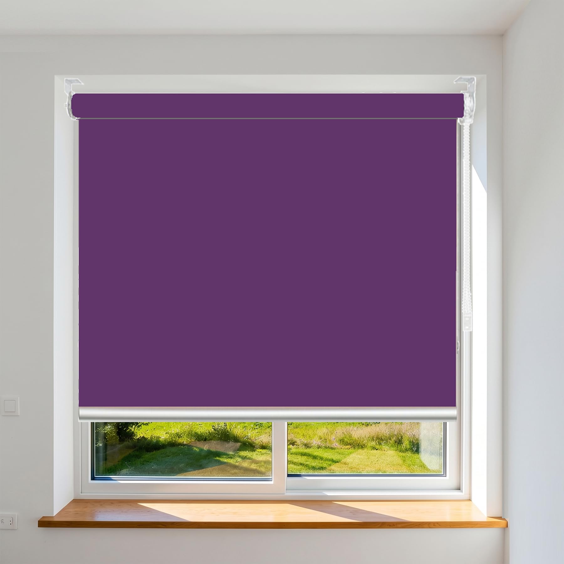 Rolety 85 x 130 cm Izolowana Ochrona UV Roleta Zaciemniająca Z Prostą Krawędzią Montaż Wiertniczy, Fioletowy