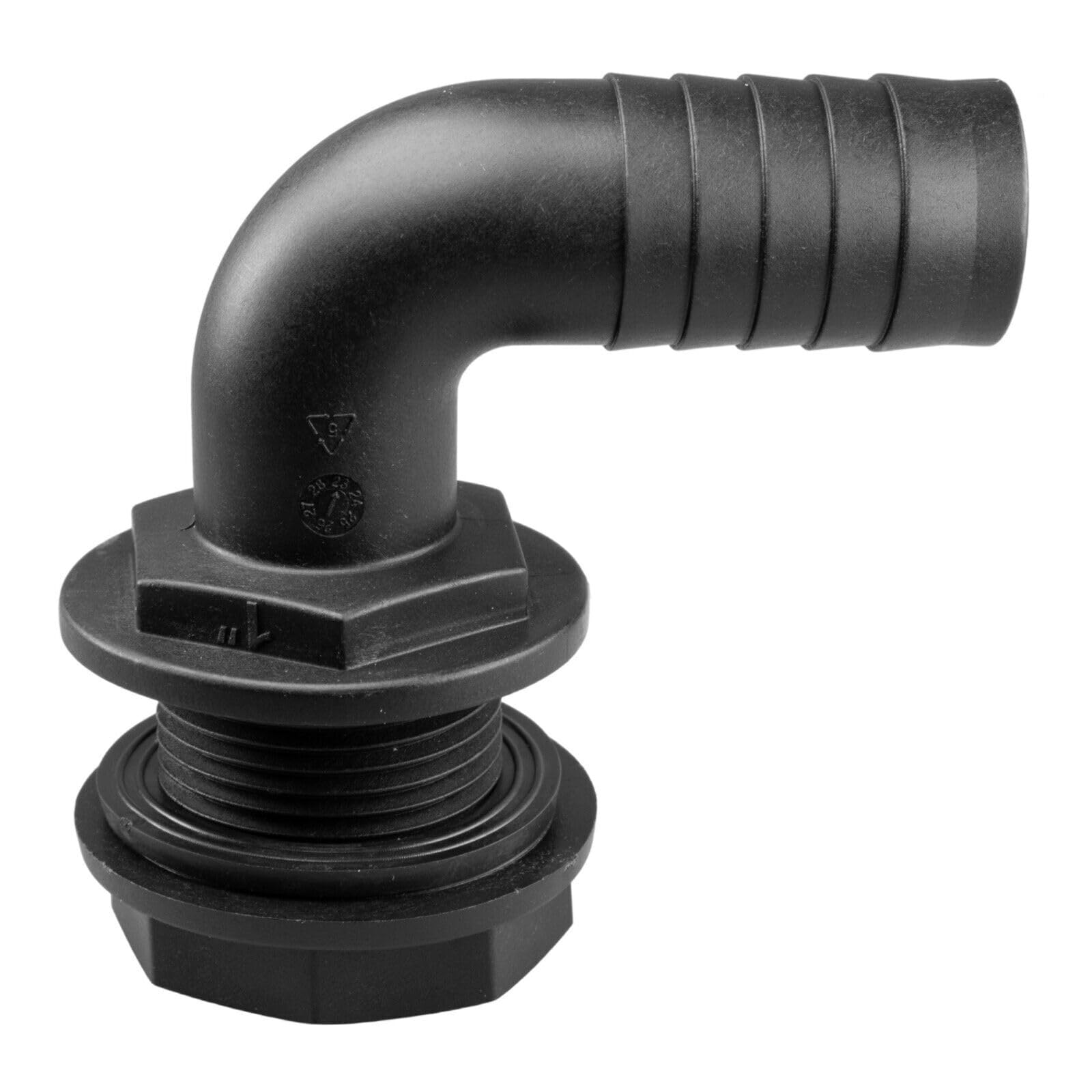 Water Butt Connector Adapter Tank Fitting 1/2" - 2" Barb Straight 90 Pipe Outlet (Elbow, 1.25")