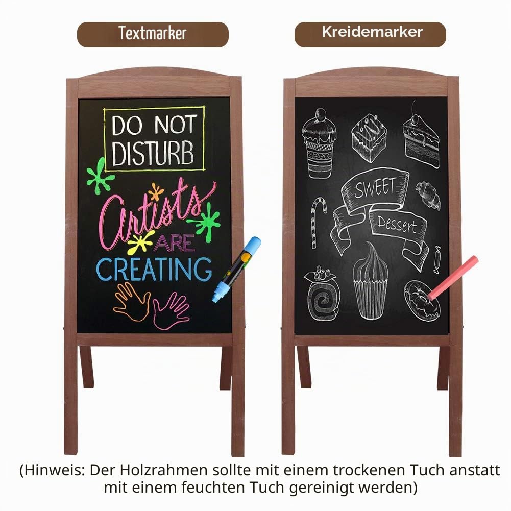 UNHO Werbetafel Standtafel, Magnetischer Kundenstopper aus Holz Maltafel klappbar - Braun