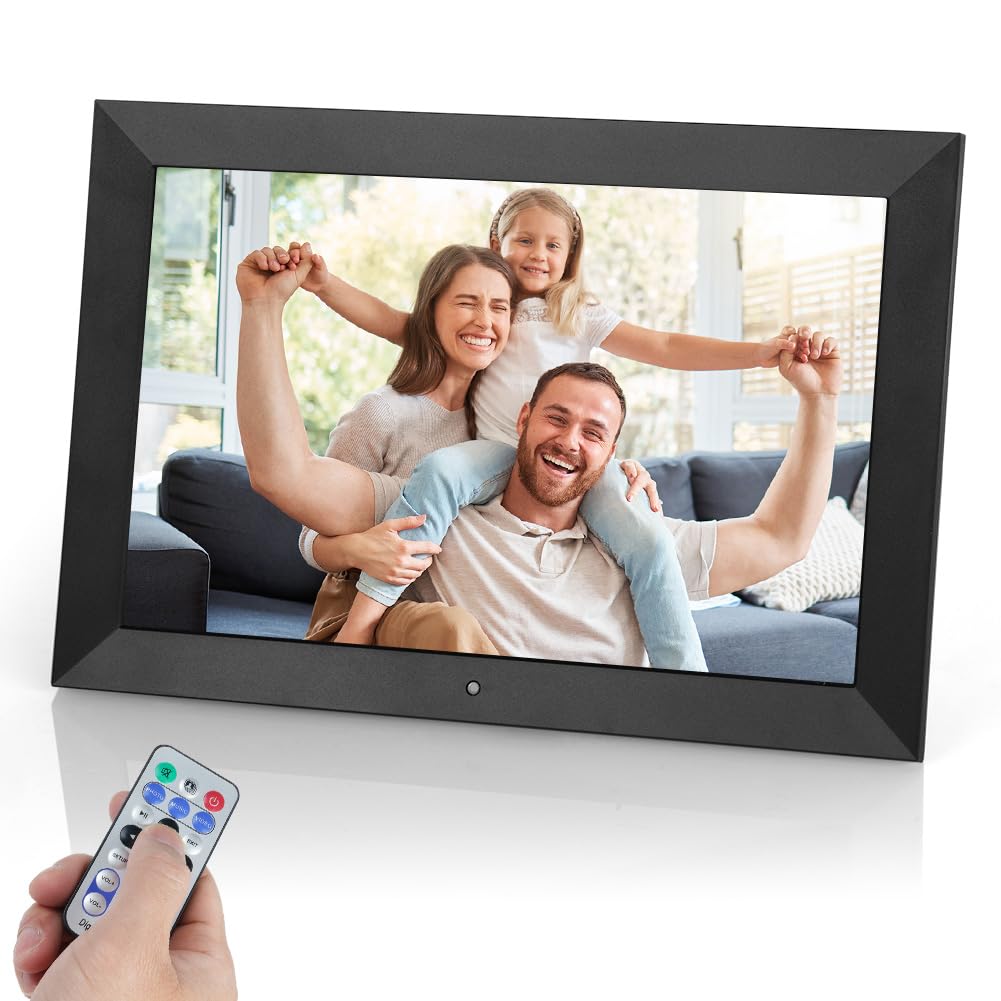 Vicloon Cadre Photo Numérique 10,1 Pouces avec Télécommande, 32 Go Stockage, Cadre Photo Électronique, Écran HD 1280x800 IPS, Support Lecteur Photo/Vidéo/Calendrier/Alarme, Rotation Automatique