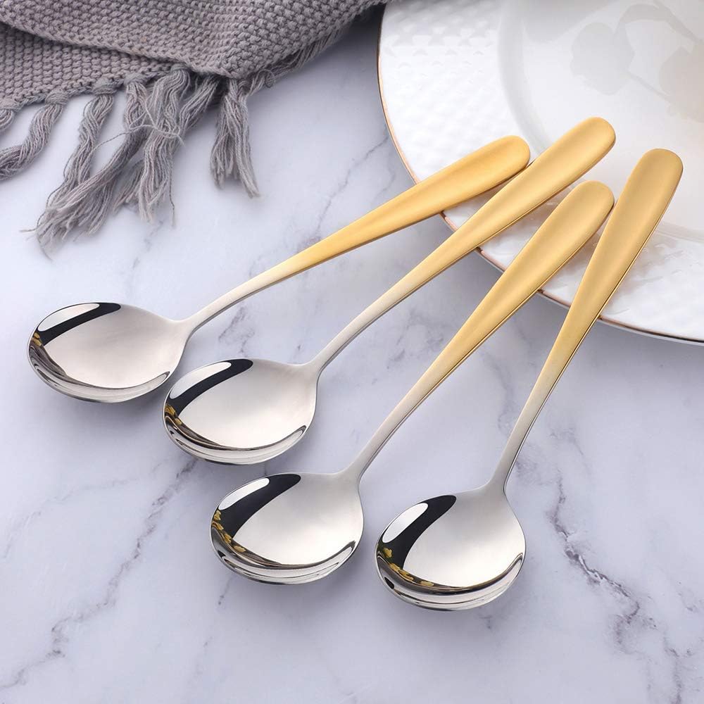 12 Pieces Soup Spoons Dongbo 7-Inch 18/10 Stainless Steel Dinner Spoons Set Silverware Table Spoons for Home Kitchen or Restaurant Dishwasher Safe Gold