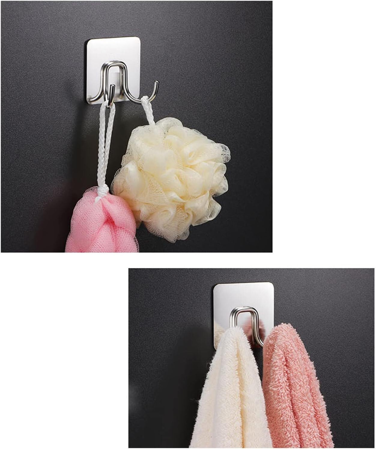 Ganchos para Abrigos, Ganchos para Perchas, Gancho Autoadhesivo de Acero Inoxidable 304 for Colgar Toallas de baño, Color Negro Mate, 3 Unidades(Silver,3pcs)