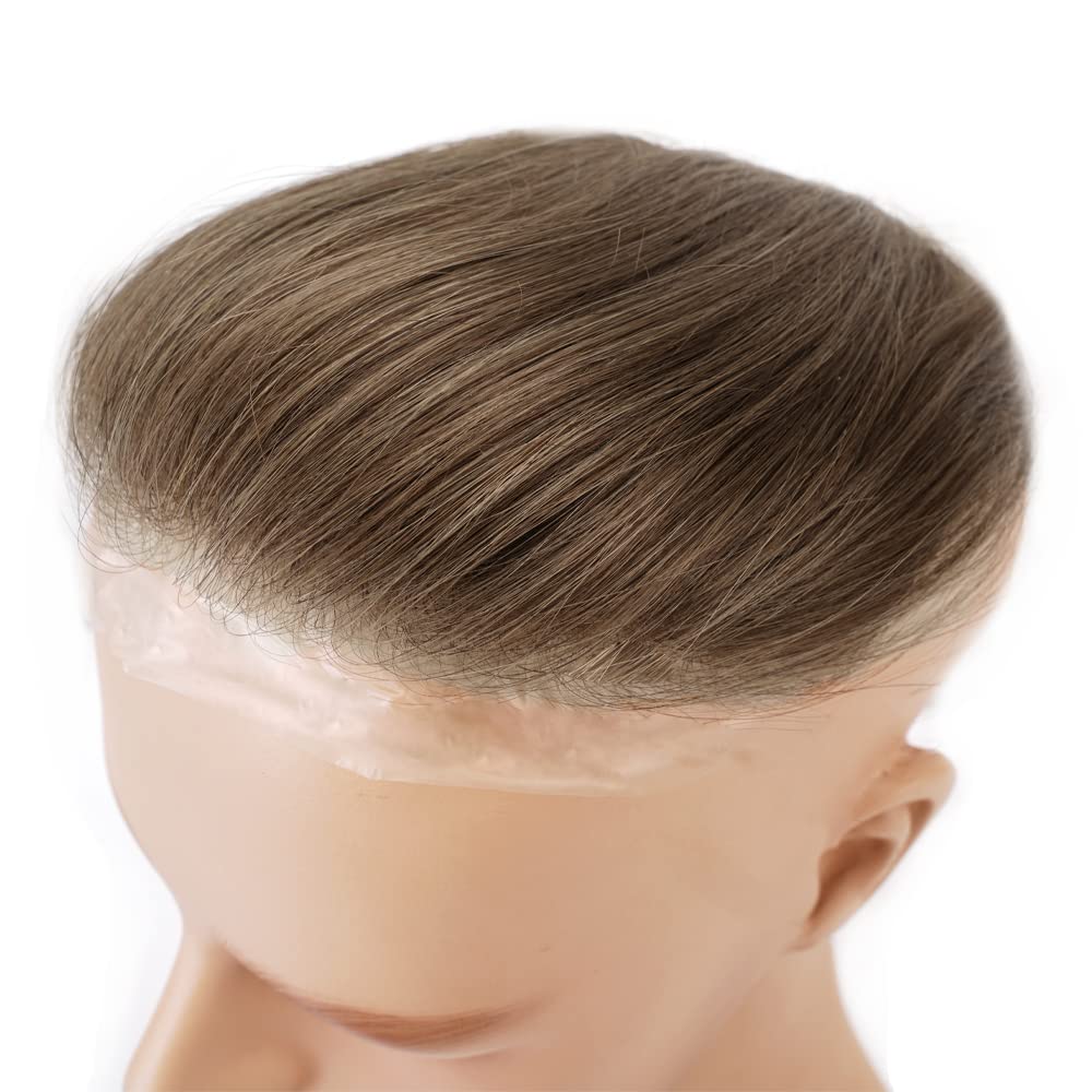 Lordhair Parrucca Uomo PU Frontale,100% Remy Human Hair per Protesi Capelli da Uomo,Toupee European Human Hair Pieces For Men