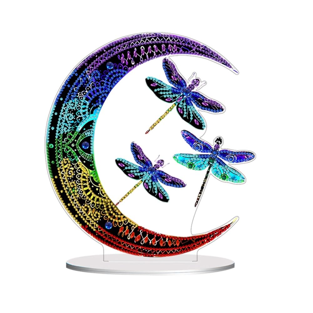 Awesocrafts Diamond Art Table Top Ornaments Moon Dragonfly, 5D Diamond Painting Tabletop Decorations Special Shape Crystal Art Christmas Desktop Decor (Dragonfly)