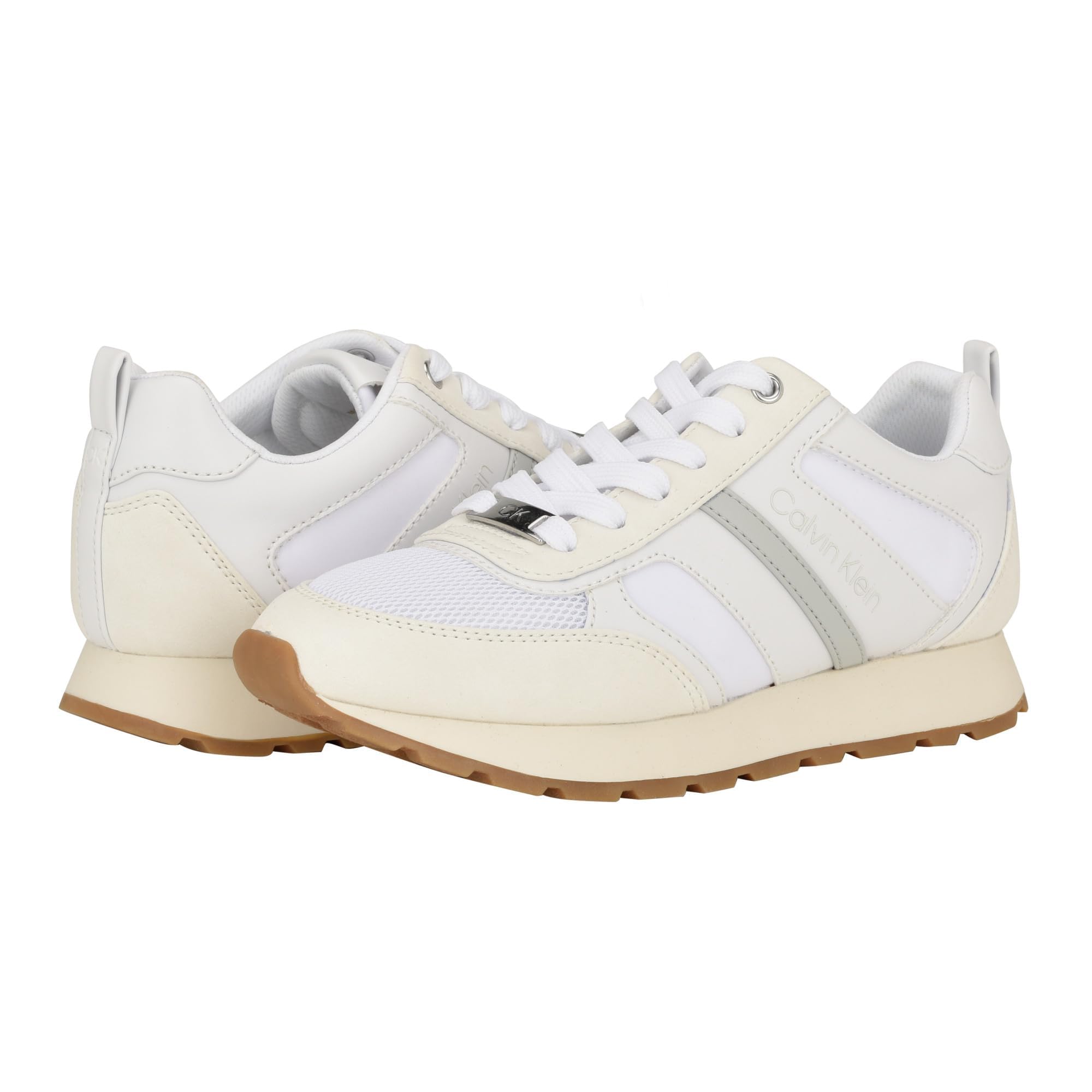 Calvin Klein Women's Carlla Sneaker, White/Beige Multi 144, 5.5 UK
