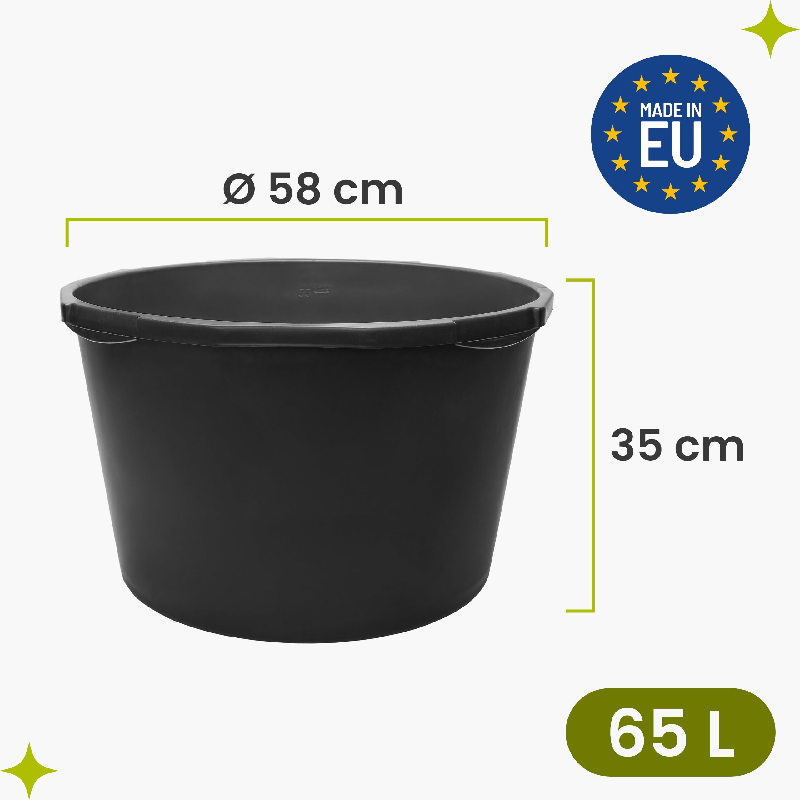 Garronda Mastello in Plastica Grande 2 Pezzi 65 L Rotondo – vasca per malta robusta in plastica riciclata, contenitore da muratore per cantiere, giardino e casa GD-0170