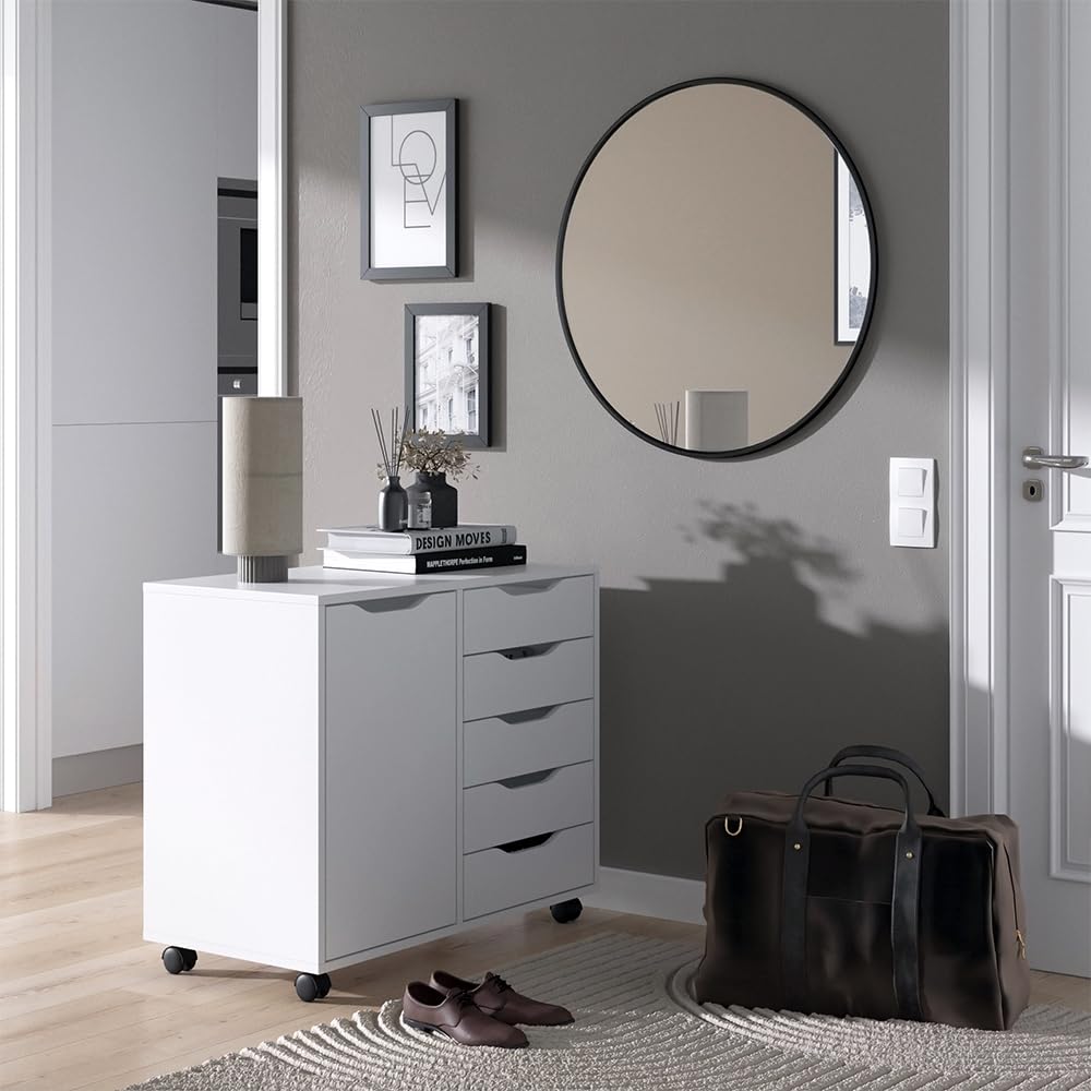Vicco Aparador Otwin, Blanco, 40.6 x 61.5 cm | con 5 cajones y 1 puerta, para guardar ropa y artículos del hogar