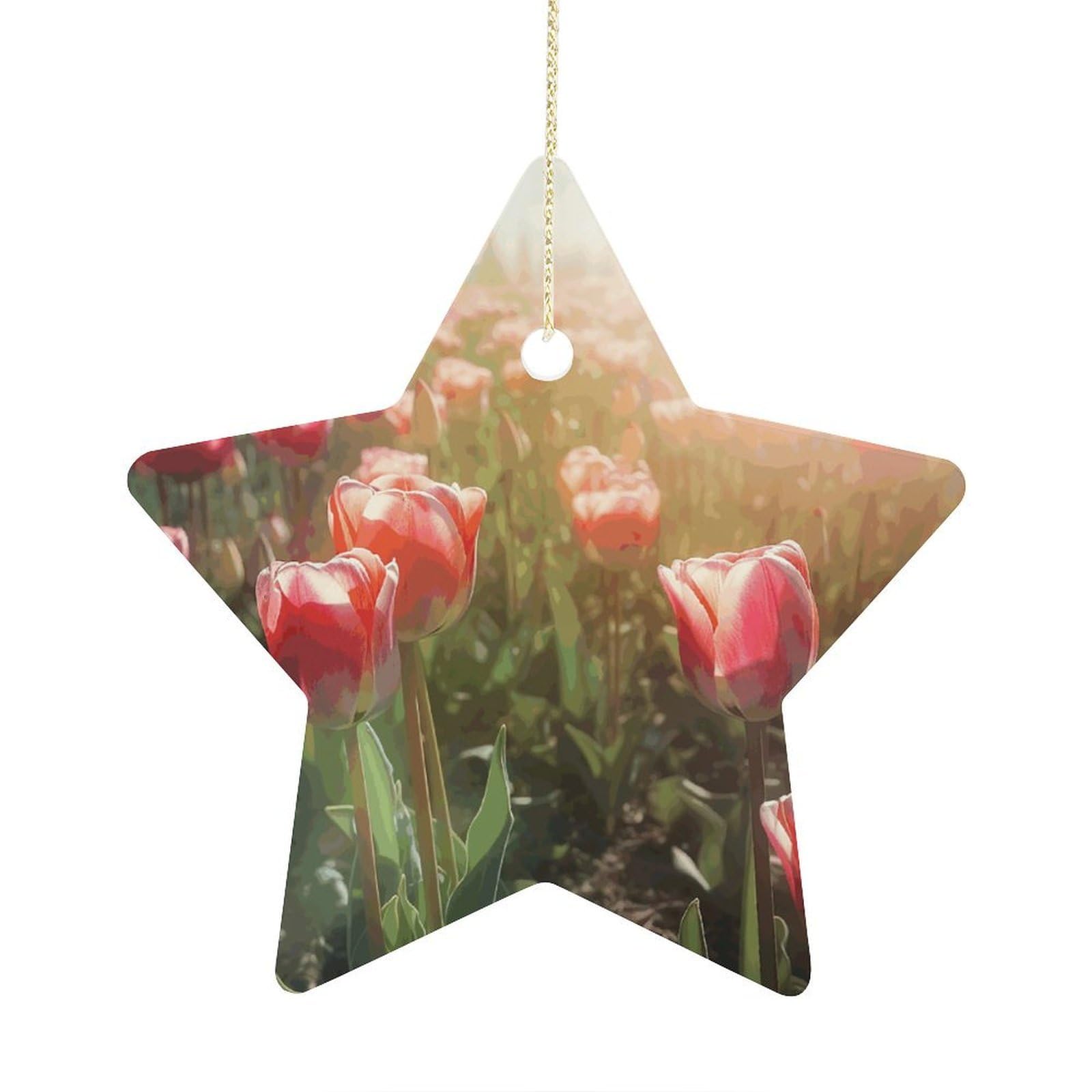 Fodpand Women's Style Flowers On Sunlight Background Ornament With String, Keepsake Hanging Decorations,Ceramic Ornaments For Men Indoor Home Holiday Party Gifts
