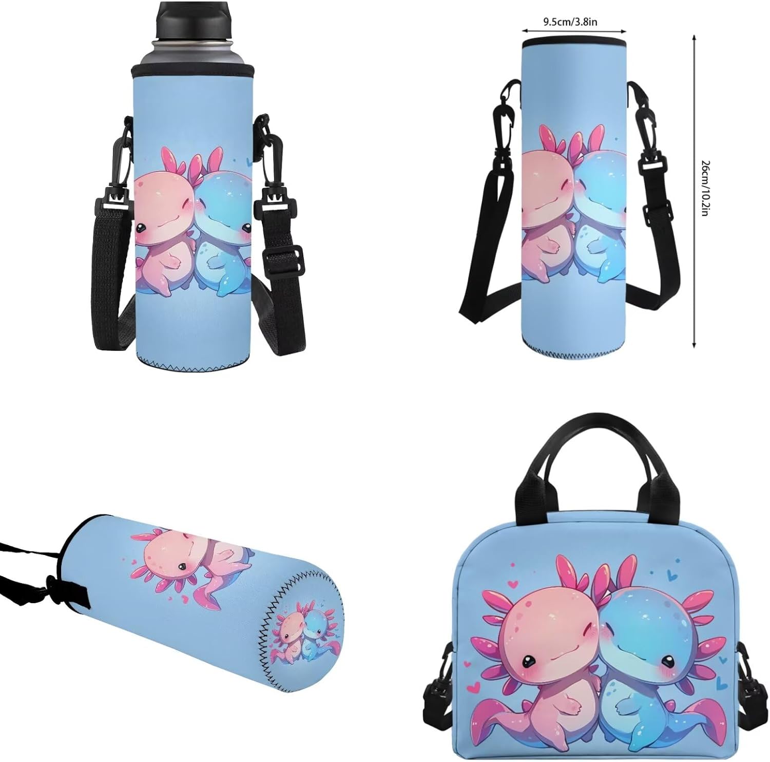 Axolotl School Backpack for Girls 6-8 Years Old with Lunch Bag Kids Bookbags for 2nd Grade Elementary Schoolbag and Lunch Box Set 4 in 1 Back Pack Lunchbox Pencil Case Water Bottle Holder