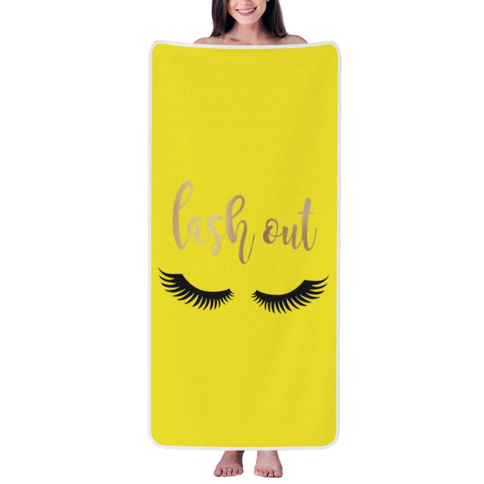Nimongt Unisex White Eyelash Print Lightweight Comfort Coral Velvet Bath Towel Home Bathroom Hotel Spa Beach Travel