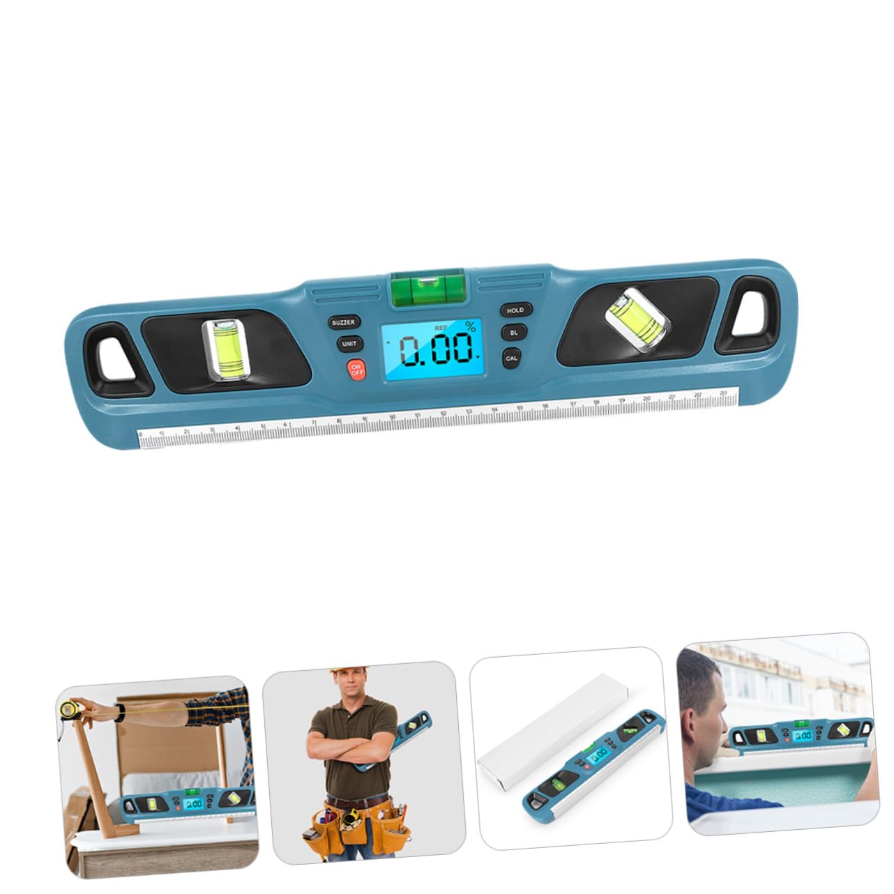 Kisangel Livella Misurazioni a 0,05° per Domestiche ±0,1° e Precisione Bolla Retroilluminata in Blu Plastico Risoluzione Pratiche Industriali