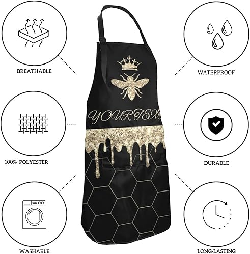 Miniatura 10 de Delantal personalizado para hombres y mujeres, delantal ajustable unisex con bolsillos, delantales personalizados para cocinero y chef