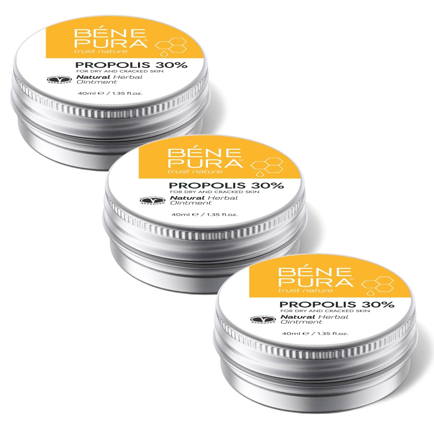 BenePura Propolis Salbe, Natürliche 30% Propolis Salbe für Juckende, Trockene und Rissige Haut, 40 ml (3er Pack)