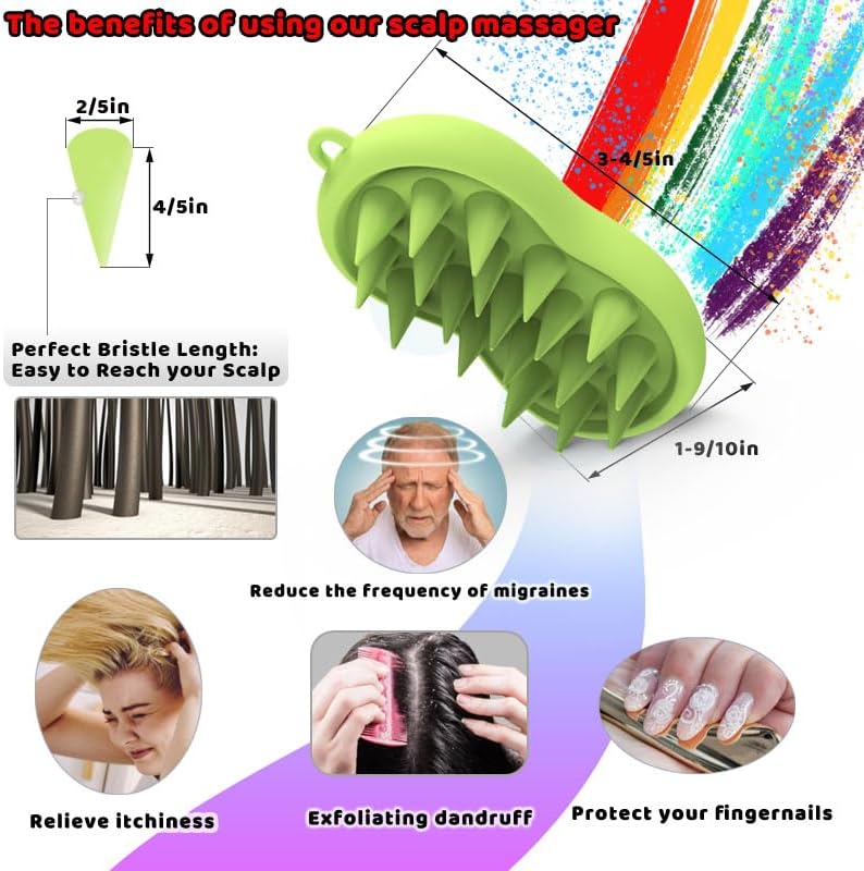 Miniatura 4 de YalsFTY Masajeador de cuero cabelludo para el crecimiento del cabello, cepillo de champú de silicona completa, limpiador de cabello para todo tipo
