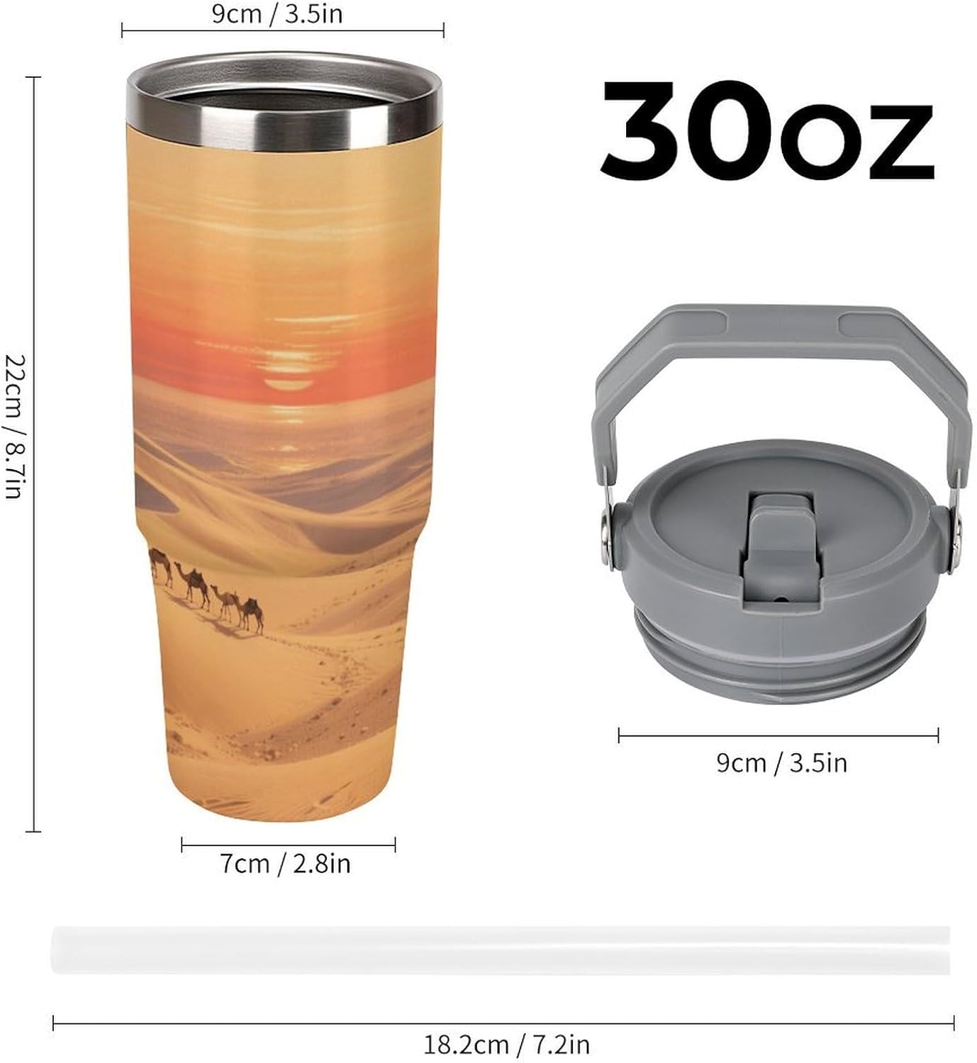 30 Oz Insulated Mug with Handle Lid And Straw Sahara Desert Sunrise Pattern Large Metal Sports Bottle Great for Gifts Parties Office Coffee